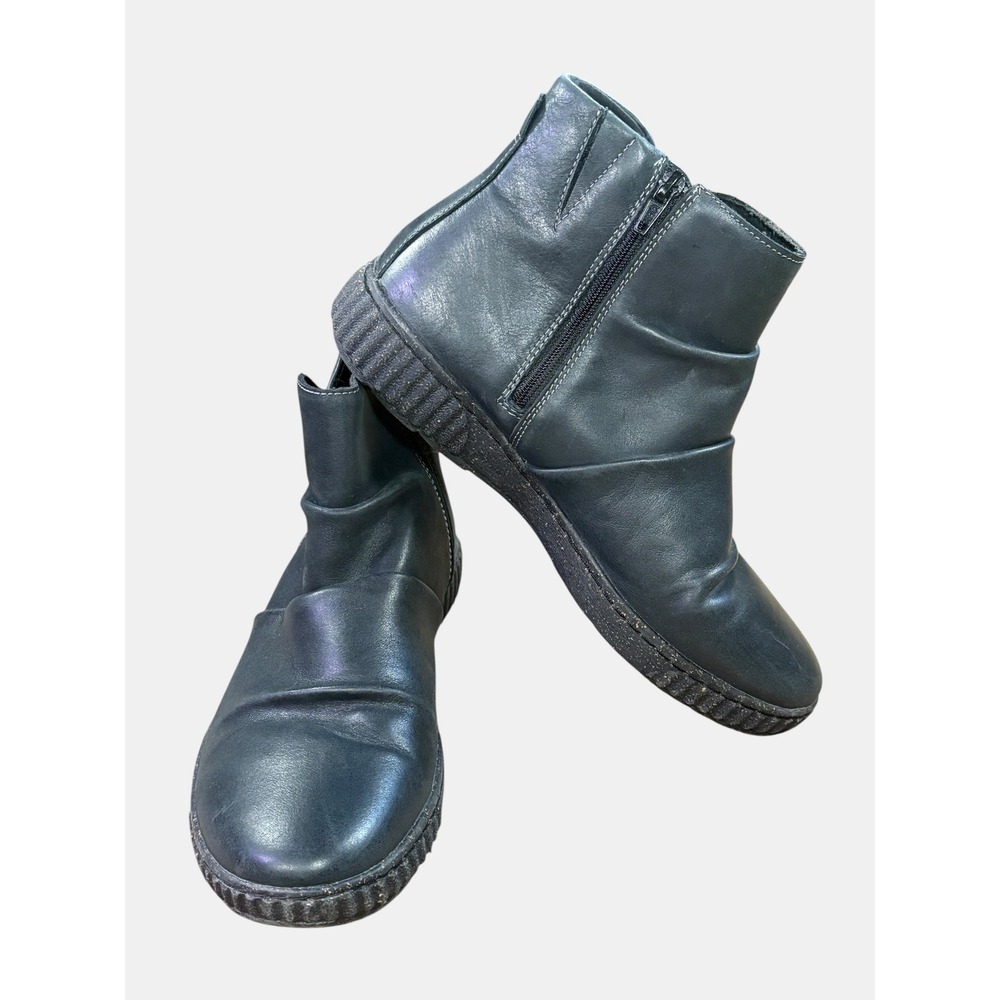 Clarks Caroline Rae Black Leather Ankle Boots Women's 9 Wide Side Zip